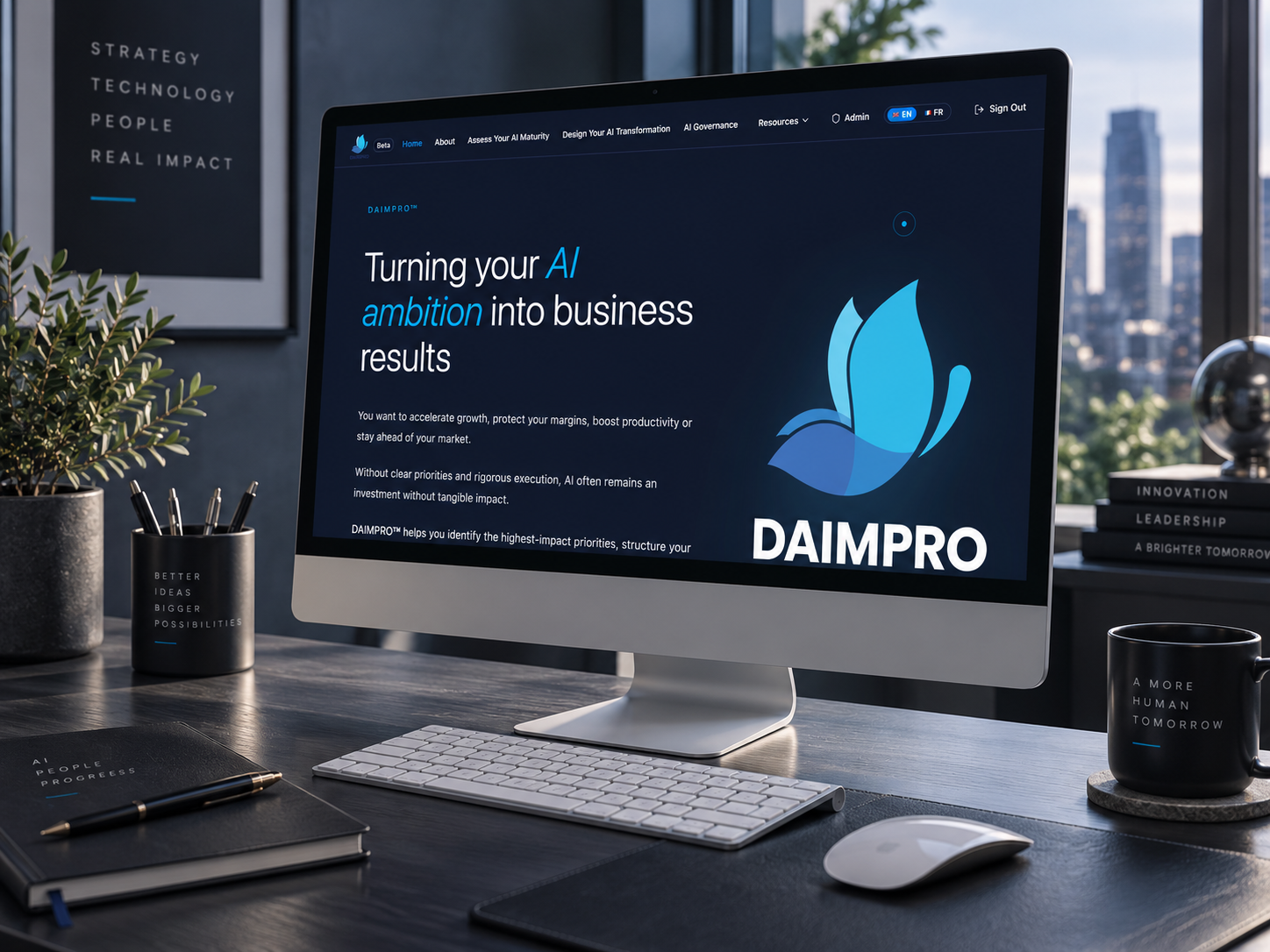 Écrans du site DAIMPRO™ présentés sur un écran
